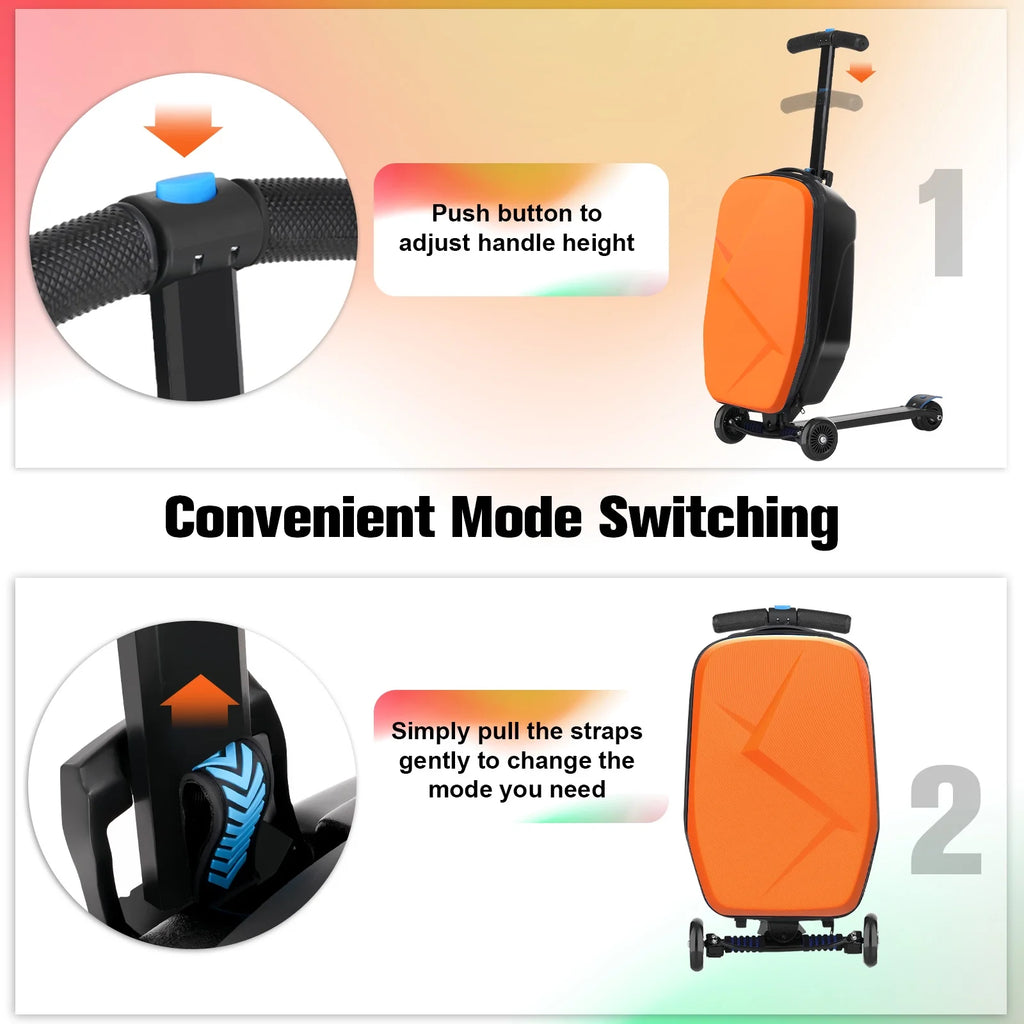 Valise à roulettes Advwin pour enfants et adultes, valise rigide sur laquelle les enfants de 4 à 15 ans peuvent rouler, bagage cabine multifonction léger et pliable avec roulettes, pour enfants et adolescents, rose