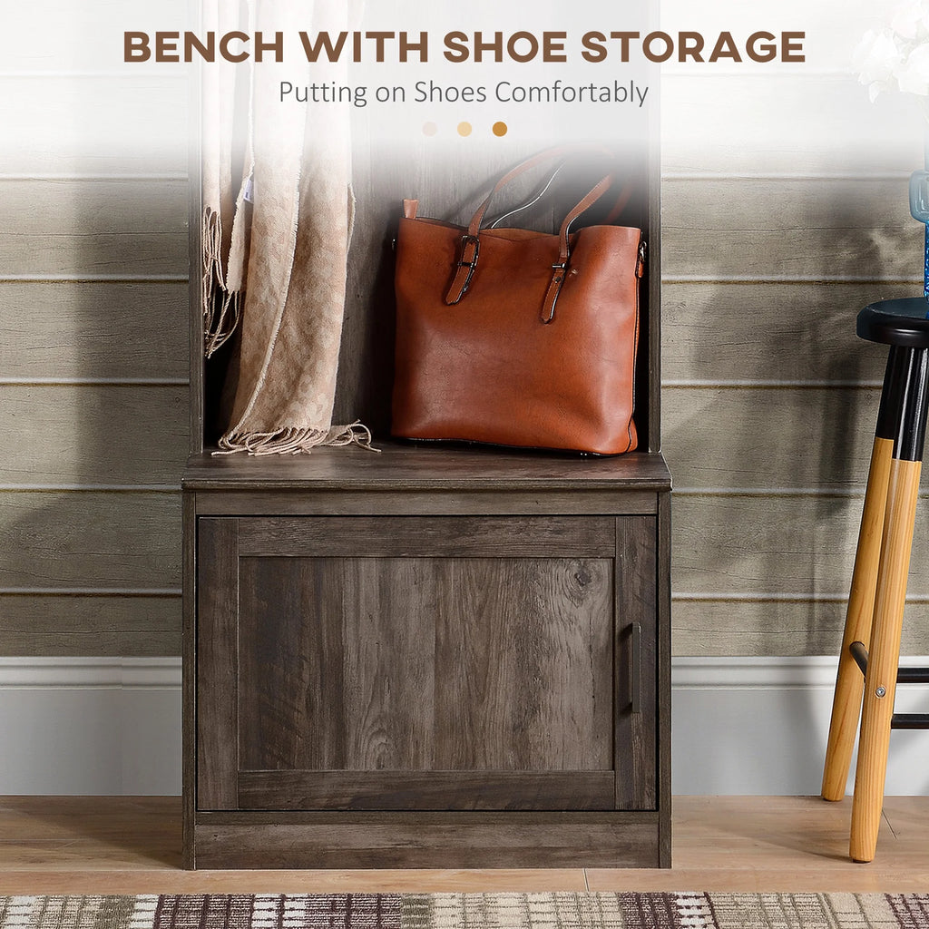 HOMCOM Vestiaire d’entrée rustique avec banc de rangement pour chaussures, banc d’entrée avec porte-manteau, porte-manteau décoratif avec étagères de rangement pour couloir ou entrée, blanc