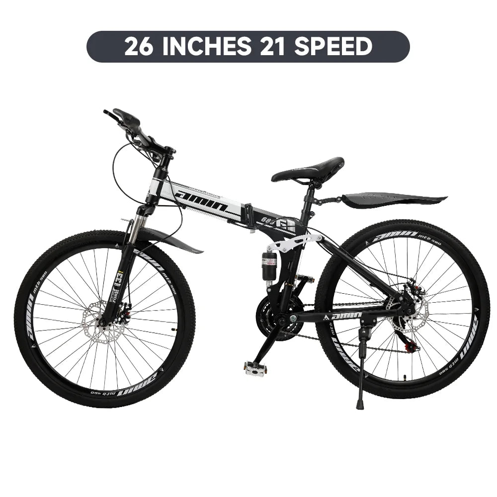 VTT pliant Artudatech 26 pouces Shimano 21 vitesses double frein à disque - Adulte - Rouge