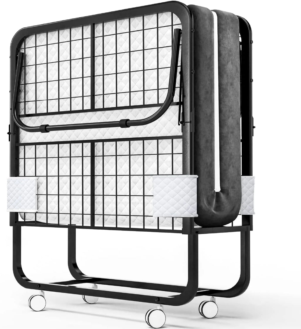 Lit pliant EconoHome avec matelas - Cadre de lit format 75x31 pouces - Lit d'appoint portable, pliable et roulant pour adultes - Matelas en mousse à mémoire de forme de 12,7 cm d'épaisseur - Lit pliant gain de place pour un rangement facile