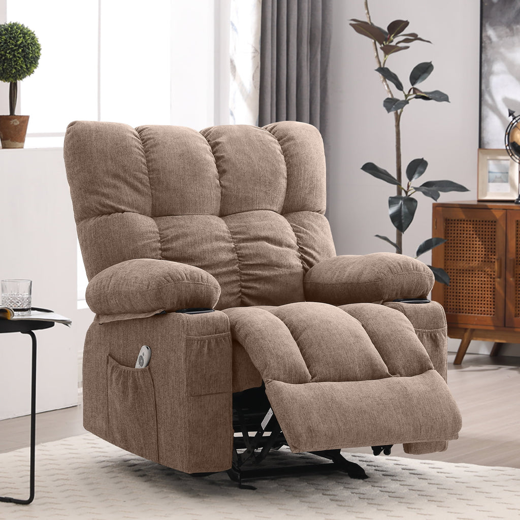 Fauteuil inclinable manuel JONPONY avec fonction de massage et de chauffage, mécanisme d’inclinaison robuste, fauteuil à bascule individuel pour personnes âgées avec porte-gobelets, pour chambre et salle de cinéma maison, gris