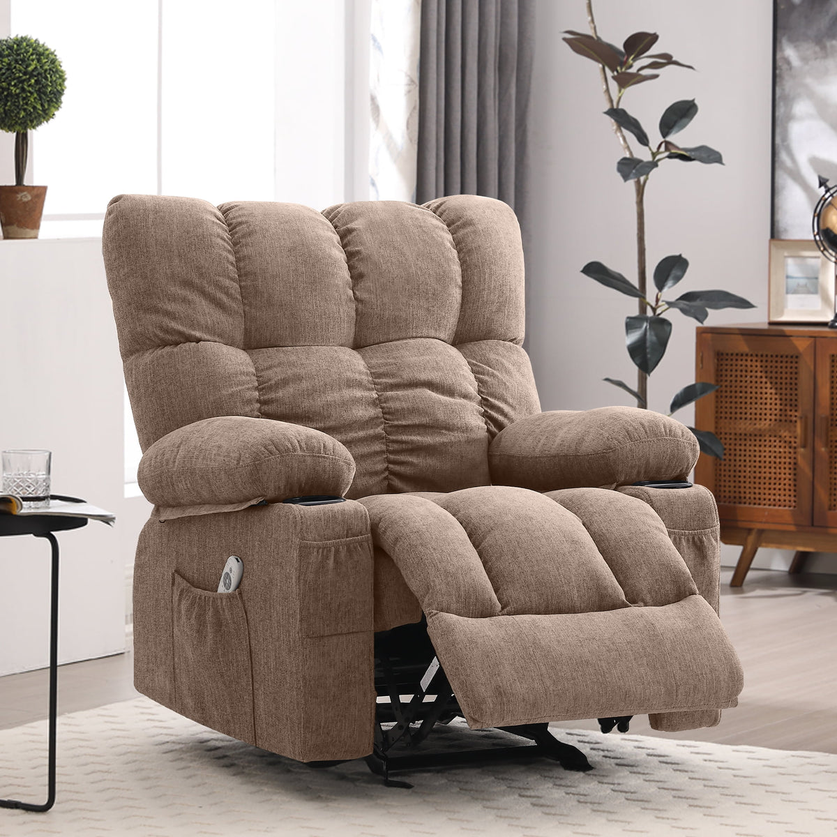 Fauteuil inclinable manuel JONPONY avec fonction de massage et de chauffage, mécanisme d’inclinaison robuste, fauteuil à bascule individuel pour personnes âgées avec porte-gobelets, pour chambre et salle de cinéma maison, gris