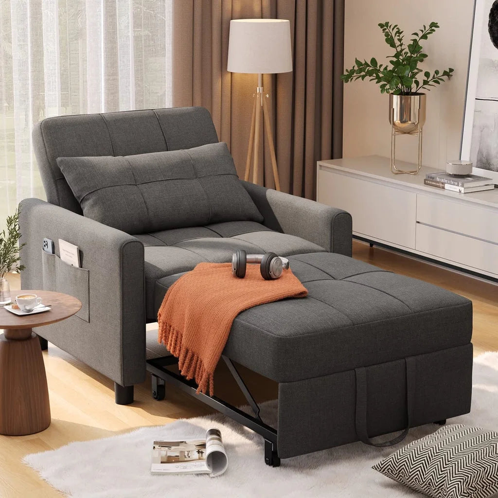 Fauteuil convertible avec couchage, canapé-lit convertible 3-en-1 Aiho avec fauteuil inclinable et couchage gigogne - Gris foncé