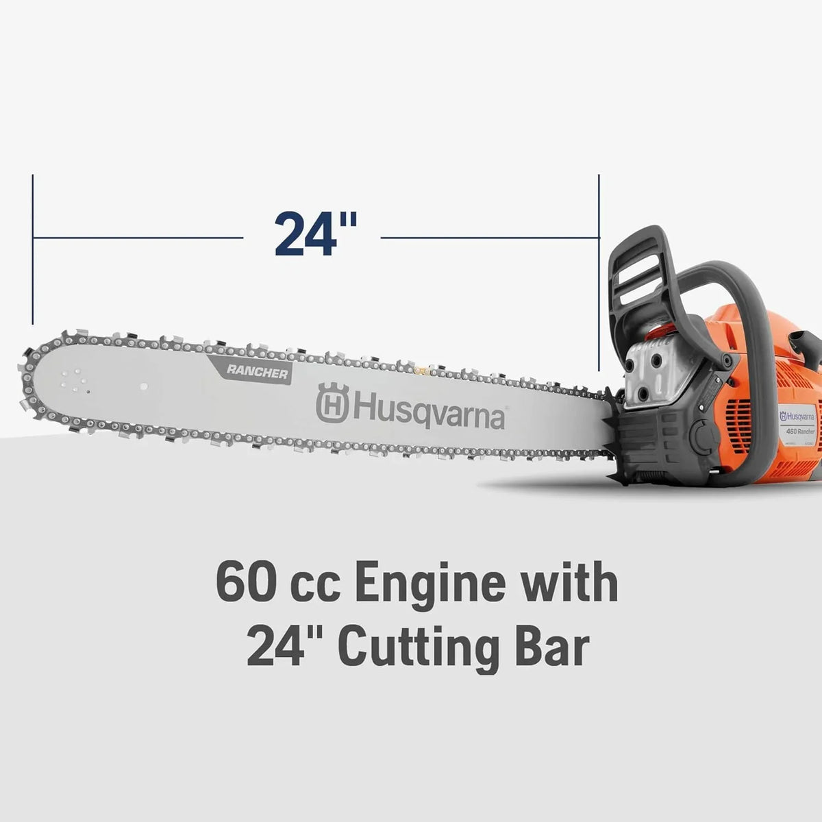 Tronçonneuse thermique 460 Rancher, moteur X-Torq 2 temps de 60,3 cm³ et 3,6 CV, guide de 24 pouces avec pompe à huile automatique réglable, pour la coupe de bois, l'élagage et le défrichage.