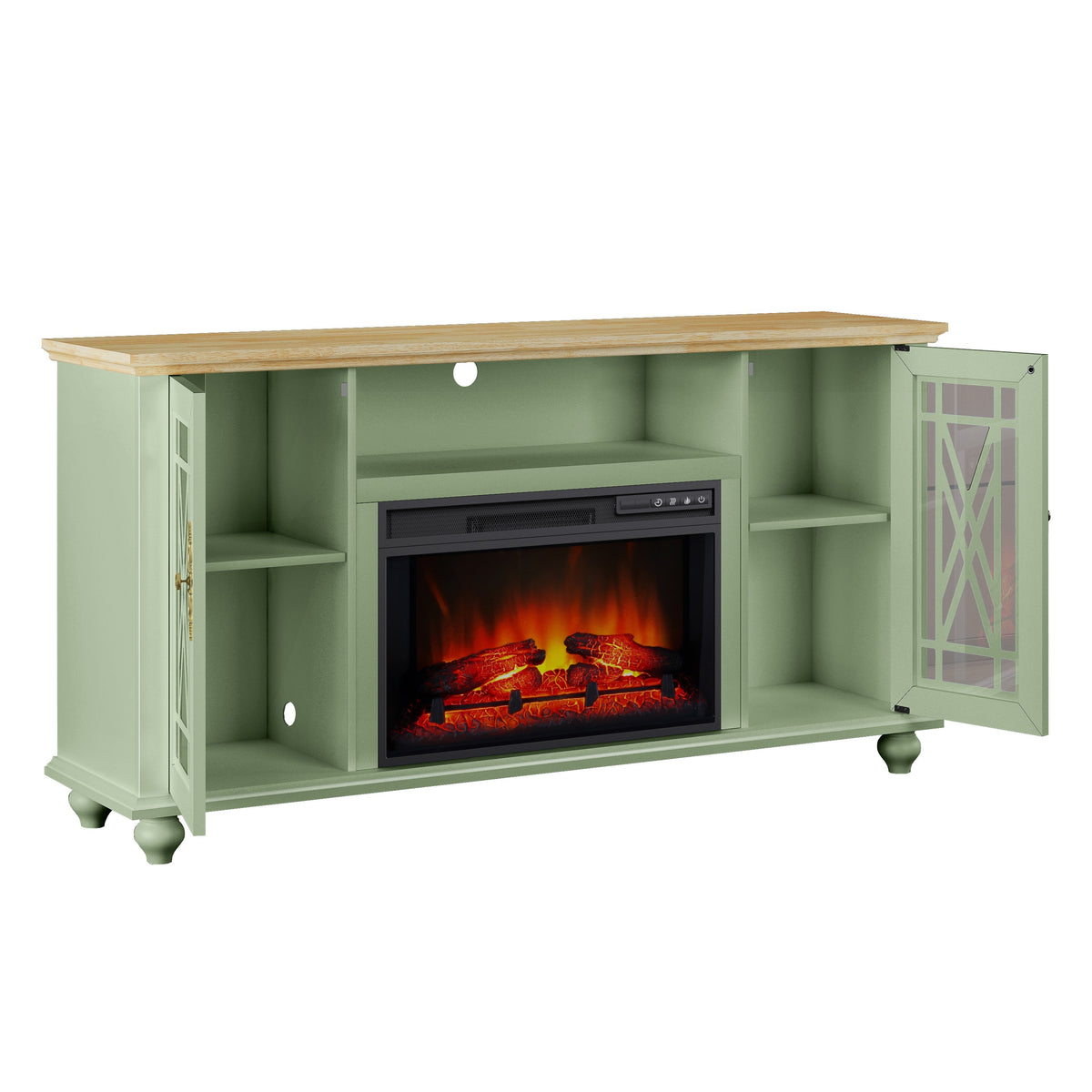 Meuble TV FESTIVO Elegant 61 avec cheminée - Vert