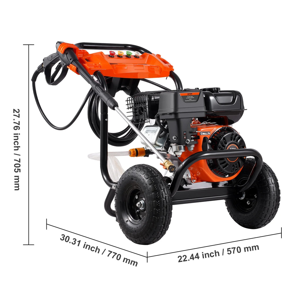KFFKFF Nettoyeur haute pression à essence 3600 PSI 2,6 GPM avec tuyau haute pression de 26 pi et 5 buses