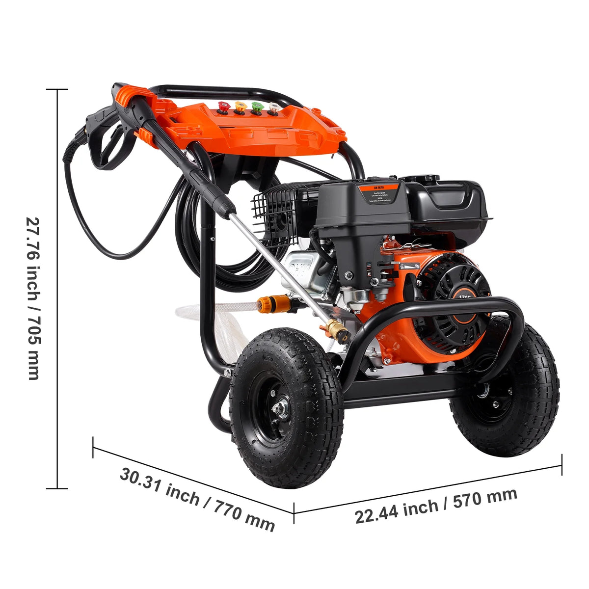KFFKFF Nettoyeur haute pression à essence 3600 PSI 2,6 GPM avec tuyau haute pression de 26 pi et 5 buses