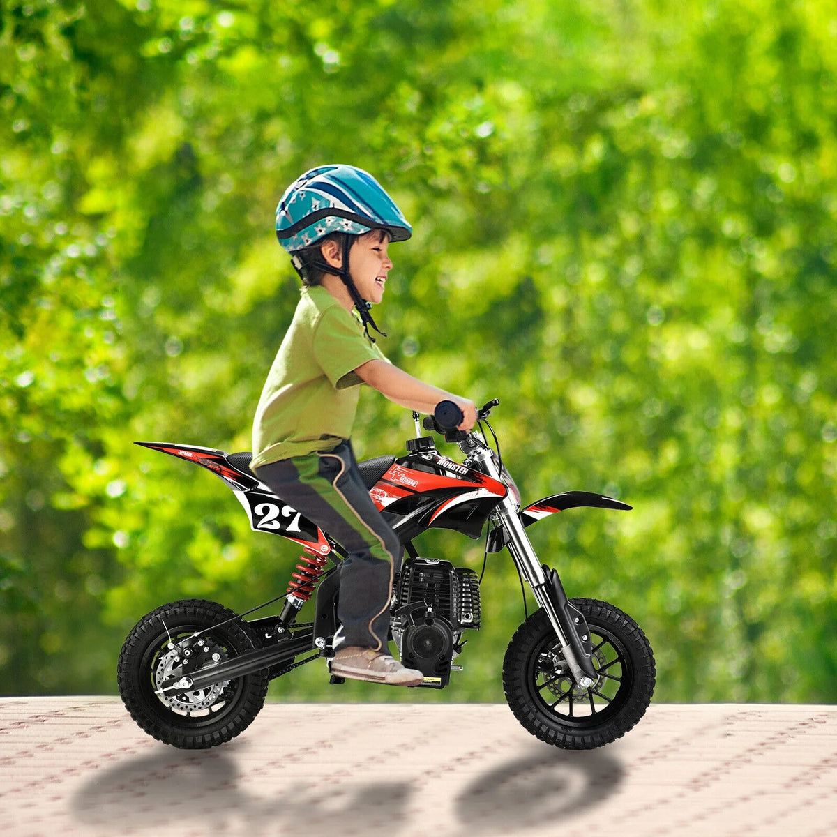 Mini moto tout-terrain à essence 4 temps 40 cc Pocket Pit Bike avec freins pour enfants et adolescents, noire