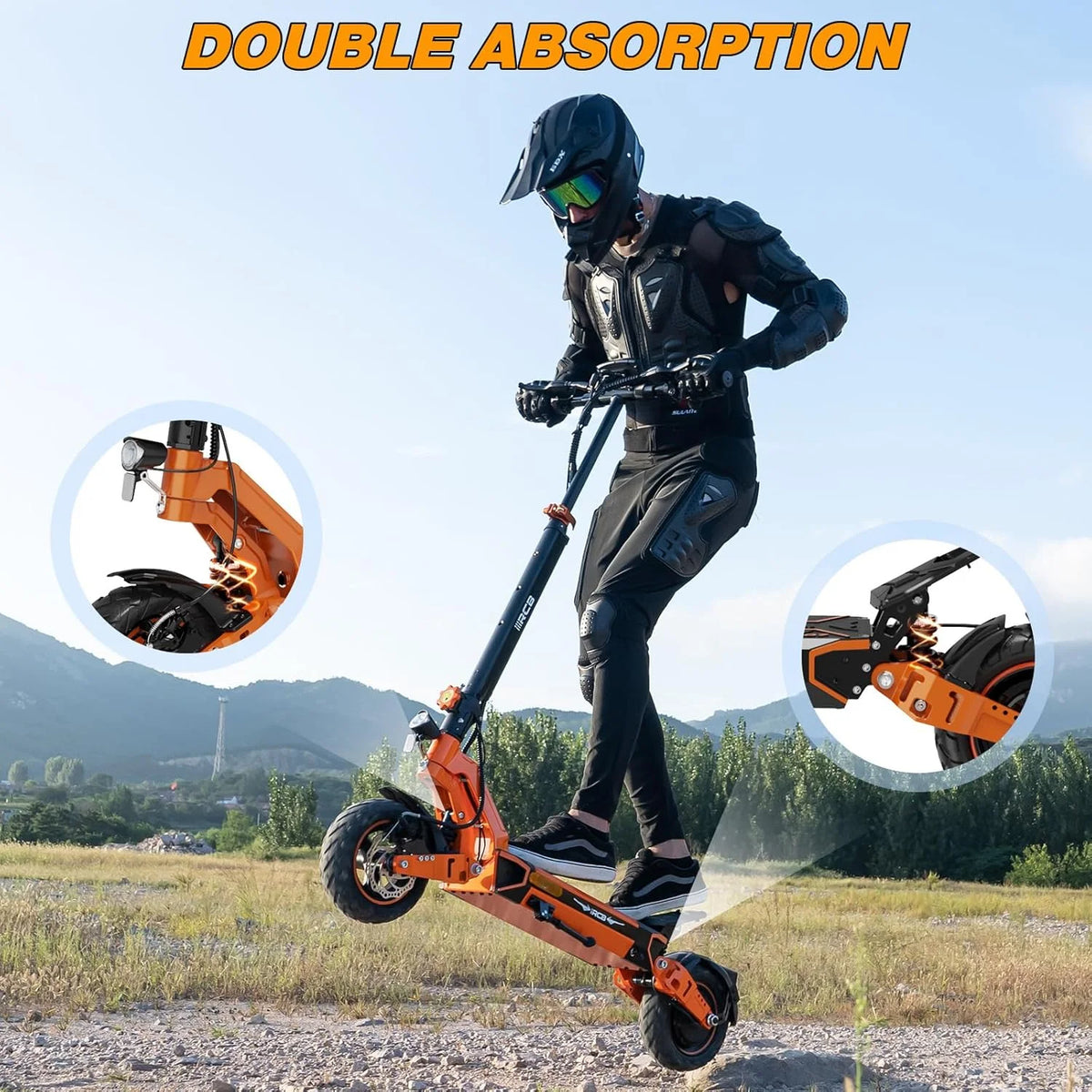 Trottinette électrique pour adultes, autonomie max. 70 miles, moteur 1000 W, batterie 48 V 27 Ah, 4 pneus anti-crevaison, double amortisseur, commande par application et NFC - RCB D7PRO