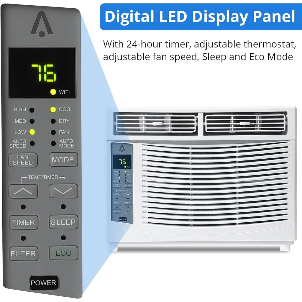 Climatiseur Missky 6000 BTU pour fenêtre, refroidissement efficace, petit climatiseur de fenêtre avec télécommande, refroidit des pièces jusqu’à 250 pi², blanc