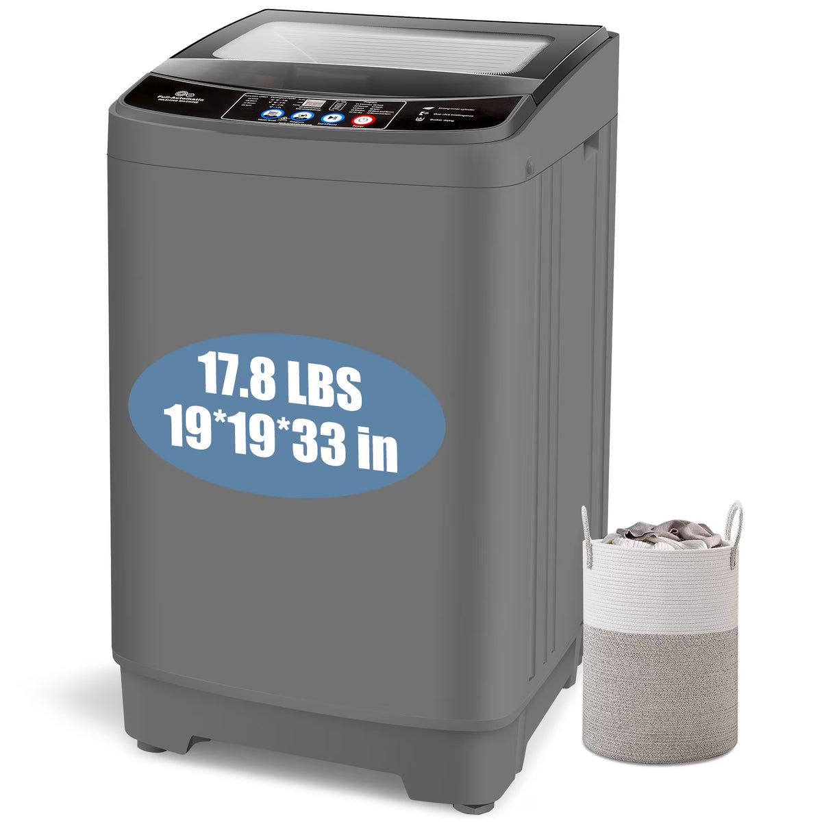 Veeboto Lave-linge entièrement automatique de 17,8 lb, lave-linge compact avec pompe de vidage, moteur puissant, lavage rapide en 20 min, affichage LED, combiné lave-linge et sèche-linge silencieux pour appartement, dortoir et maison