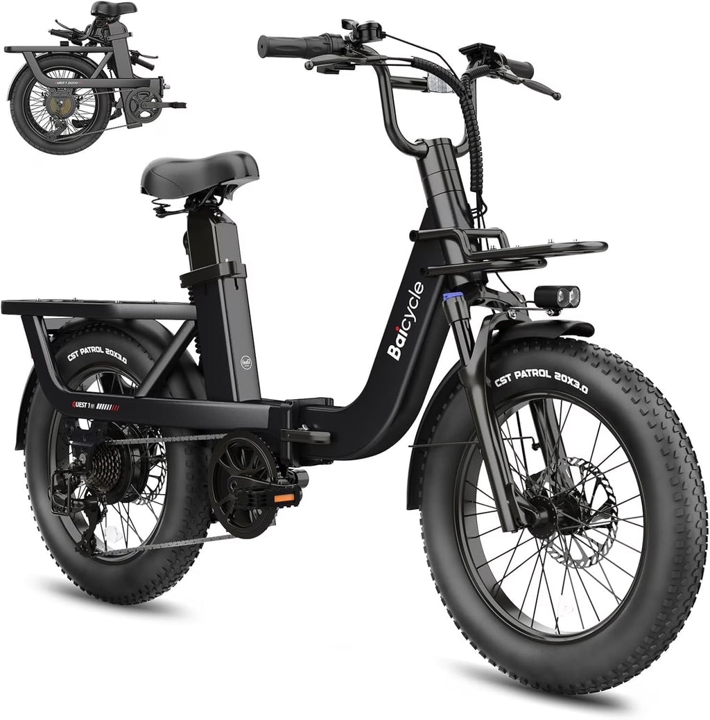 Vélo électrique pour adultes avec moteur de 1500 W en crête, 80 miles d’autonomie maximale, 7 vitesses, batterie amovible de 750 Wh, vélo électrique pliant avec pneus larges de 20 pouces, suspension intégrale et certification UL