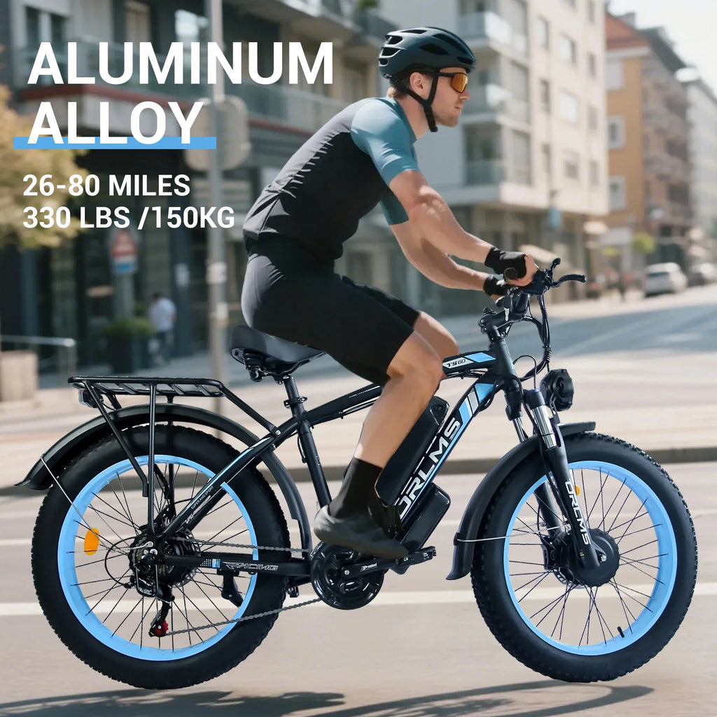 Vélo électrique 5000 W (crête) pour adultes, moto électrique avec batterie 60 V 25 Ah, vélo électrique à double moteur 80 km/h, vélo électrique à pneus larges 26 × 4,0, VTT à transmission intégrale et 21 vitesses pour tous les terrains UL 2849