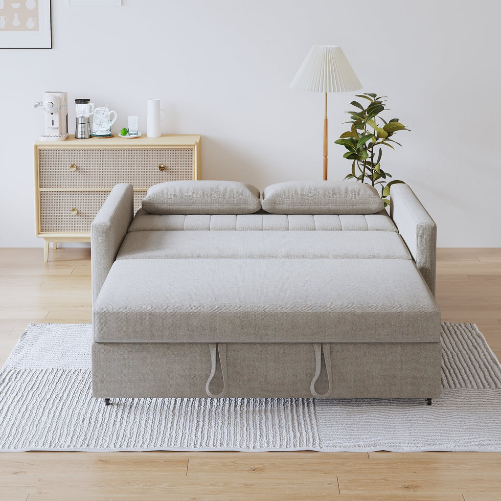 Canapé-lit 2 places Noodeniya 54, canapé convertible moderne, causeuse en tissu pour petits espaces, gris clair
