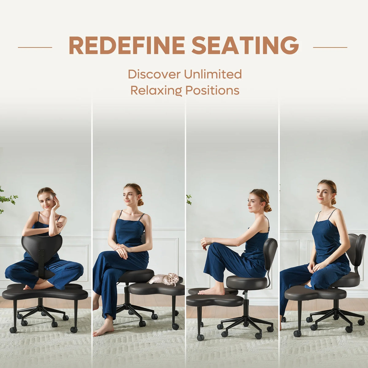 Chaise ergonomique pivotante pour position en tailleur Pinmoco, hauteur réglable et tissu bouclette, chaise de méditation et pour TDAH avec soutien dorsal, pour la maison et le bureau, blanc cassé