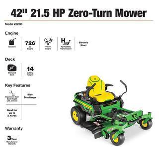 Tondeuse autoportée à rayon de braquage zéro John Deere Z320R 42¡ä¡ä 21,5 ch moteur en V à deux cylindres avec plateau Accel Deep