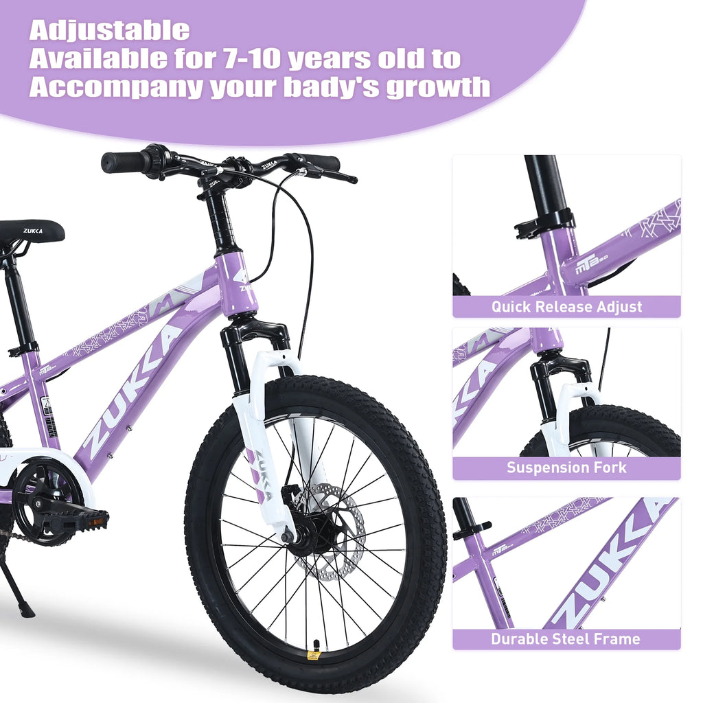Vélo VTT pour enfant Zukka 20 pouces, cadre en acier, modèle hardtail, pour enfant de 7 à 10 ans, rose