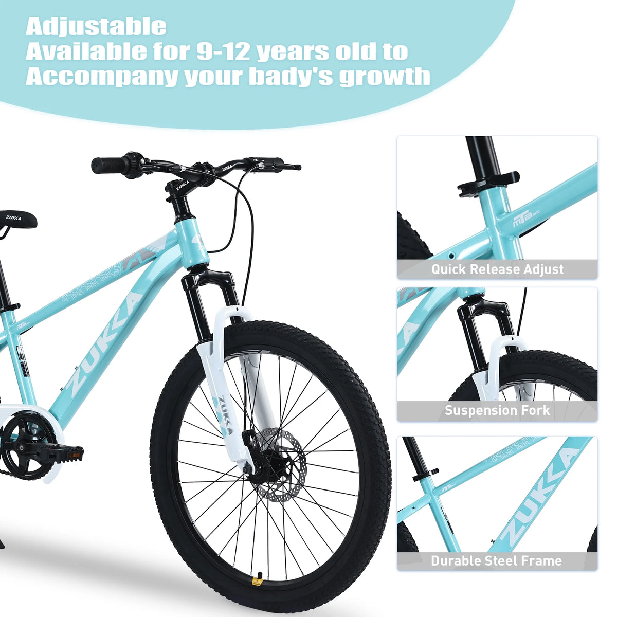 Vélo VTT pour enfant Zukka 20 pouces, cadre en acier, modèle hardtail, pour enfant de 7 à 10 ans, rose