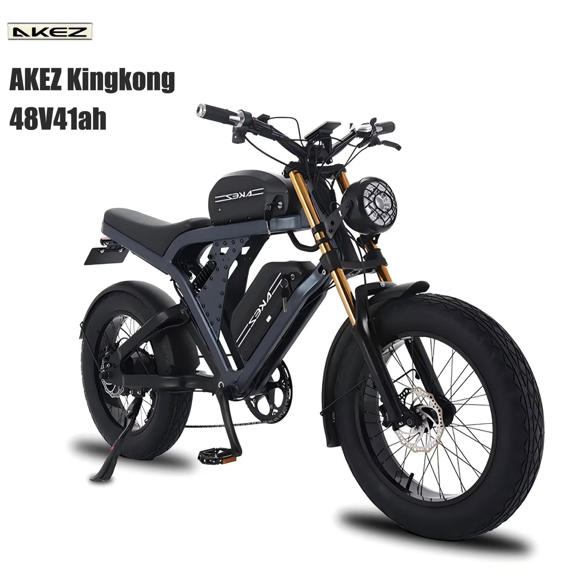 Vélo électrique AKEZ Kingkong 3000 W Peak 1500 W, moto tout-terrain électrique 31 mi/h pour adultes, VTT électrique 48 V 41 A avec double batterie amovible, pneus larges de 20 pouces, 7 vitesses, freins hydrauliques