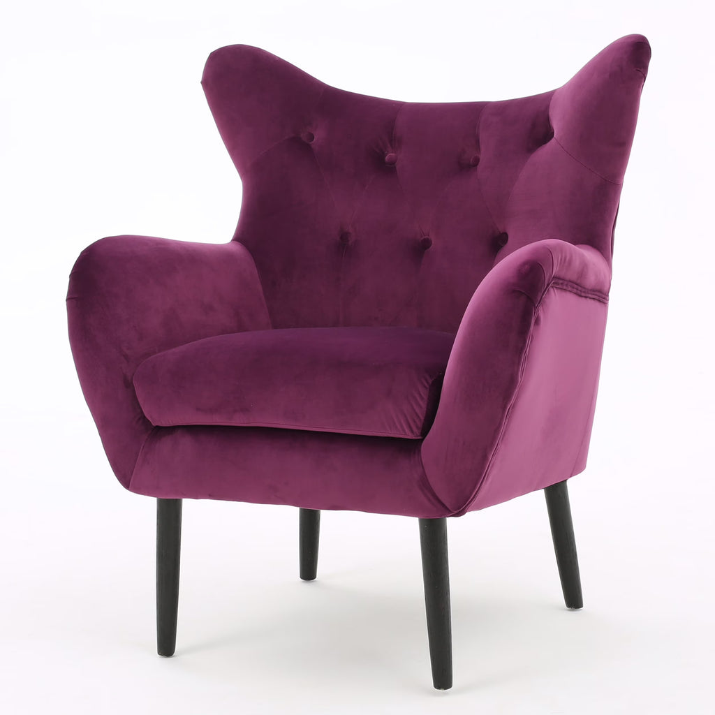 Fauteuil à oreilles en velours Noble House Simon, violet