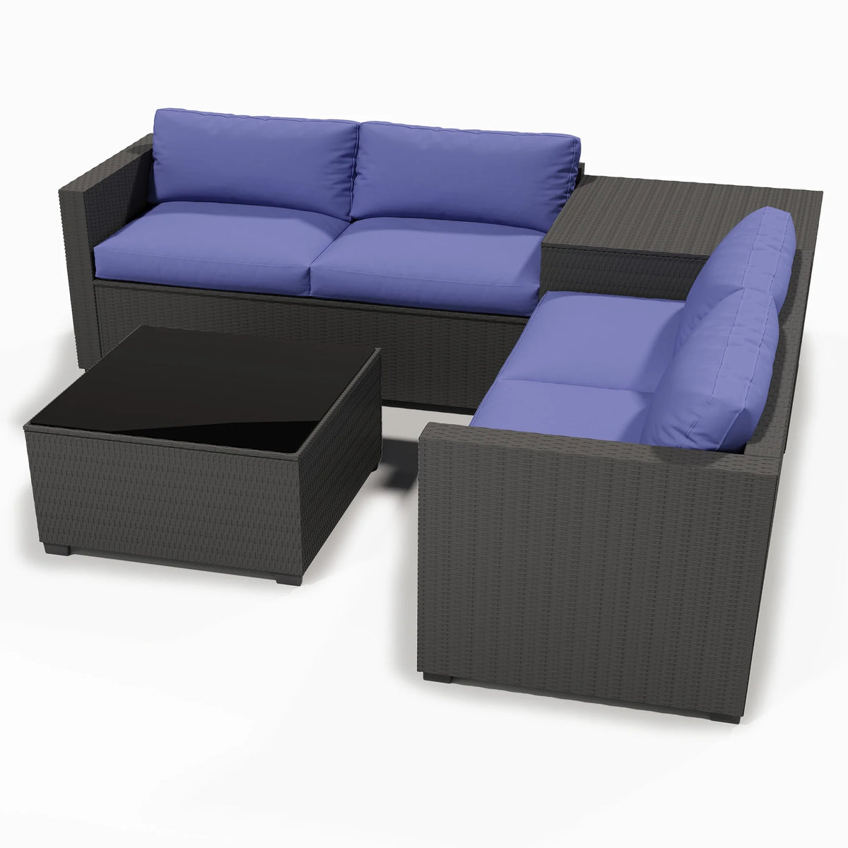 Salon de jardin Ainfox 7 pièces en promotion, canapé en rotin gris avec coussins gris