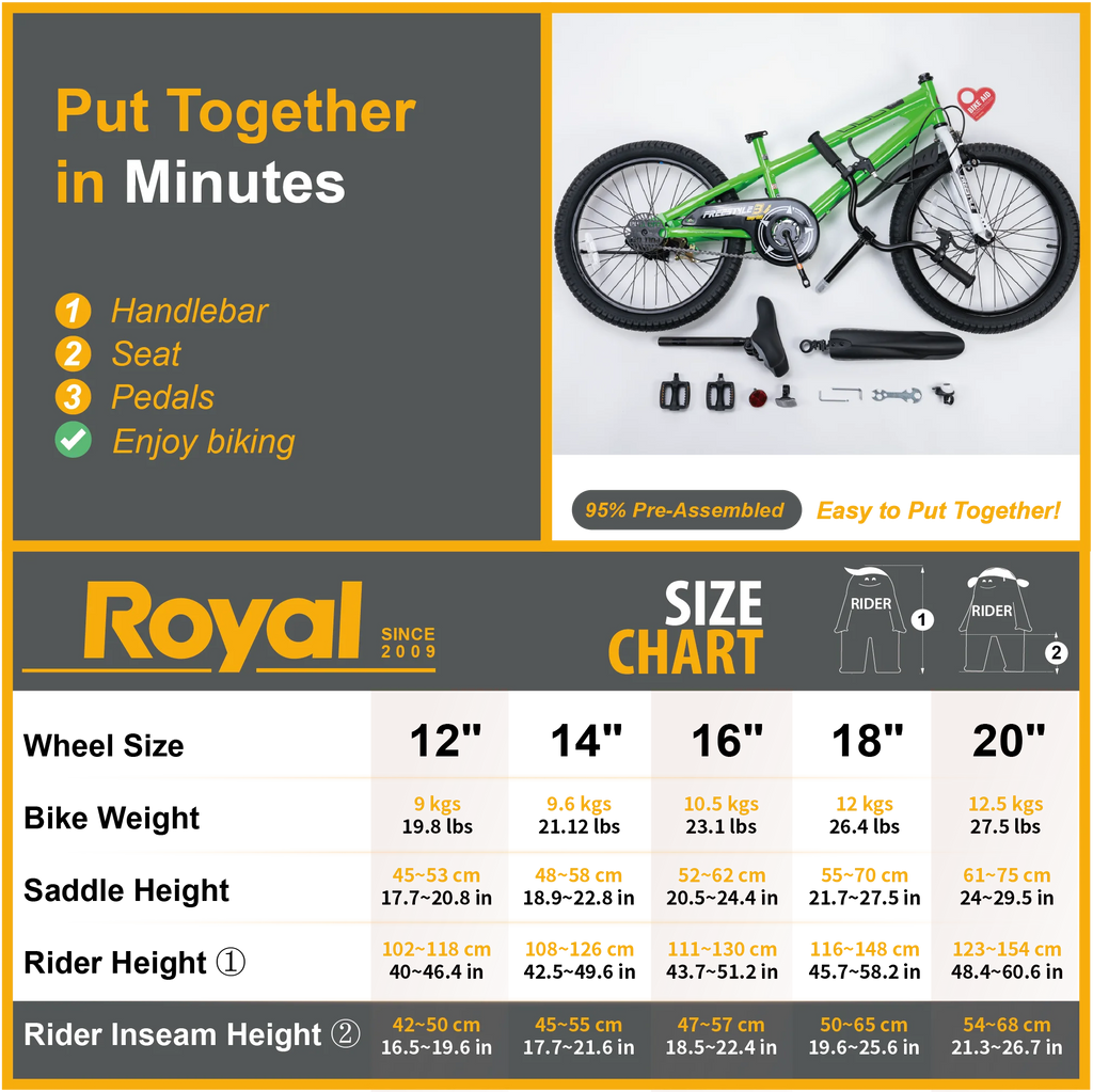 Vélo Royalbaby Freestyle 20 pour garçons et filles de 9 à 12 ans, Bleu