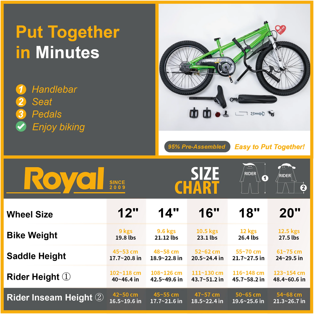 Vélo Royalbaby Freestyle 20 pour garçons et filles de 9 à 12 ans, Bleu