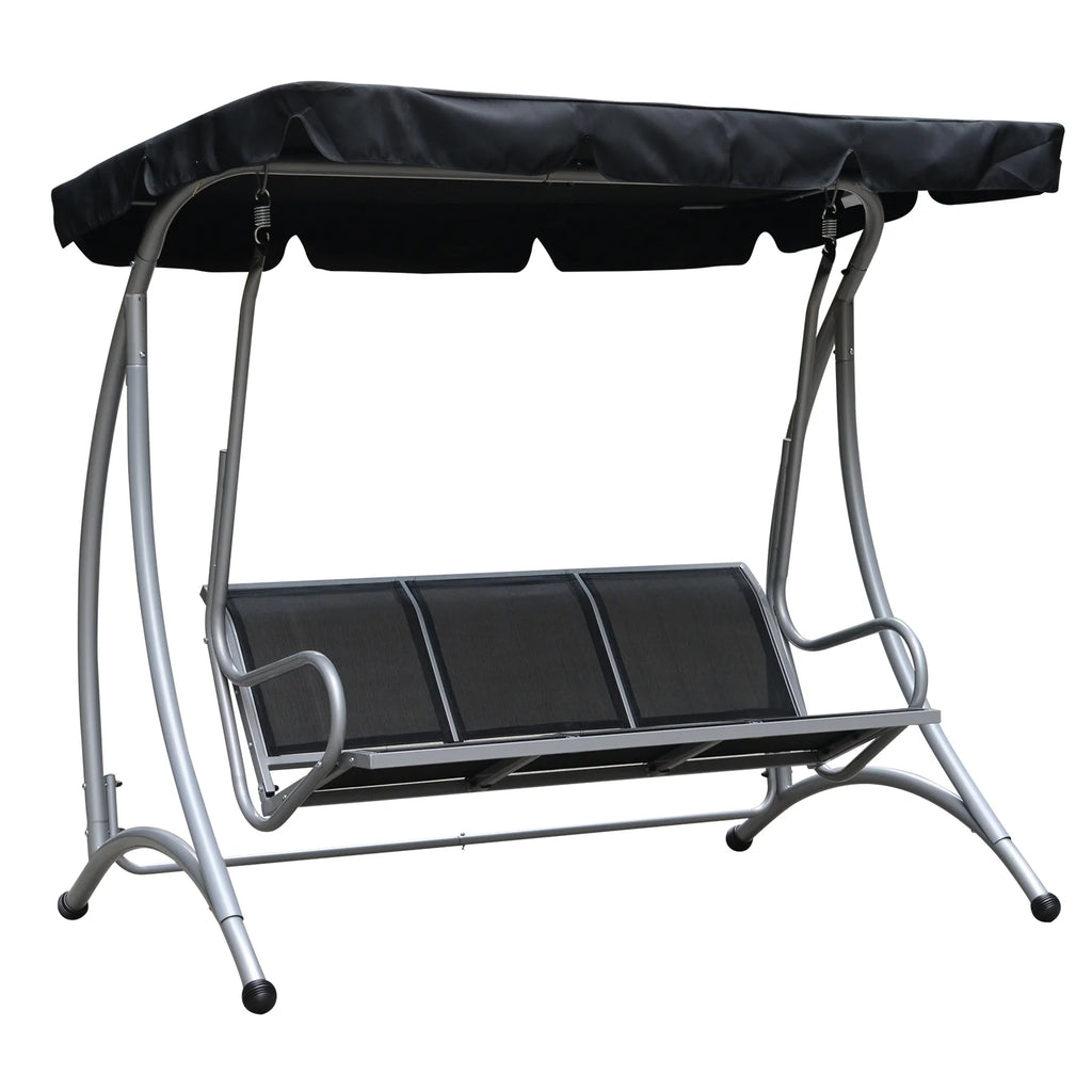 Balancelle de jardin Outsunny pour 3 personnes, balancelle de terrasse avec support et auvent réglable, banc-balancelle d'extérieur robuste pour adultes, noir