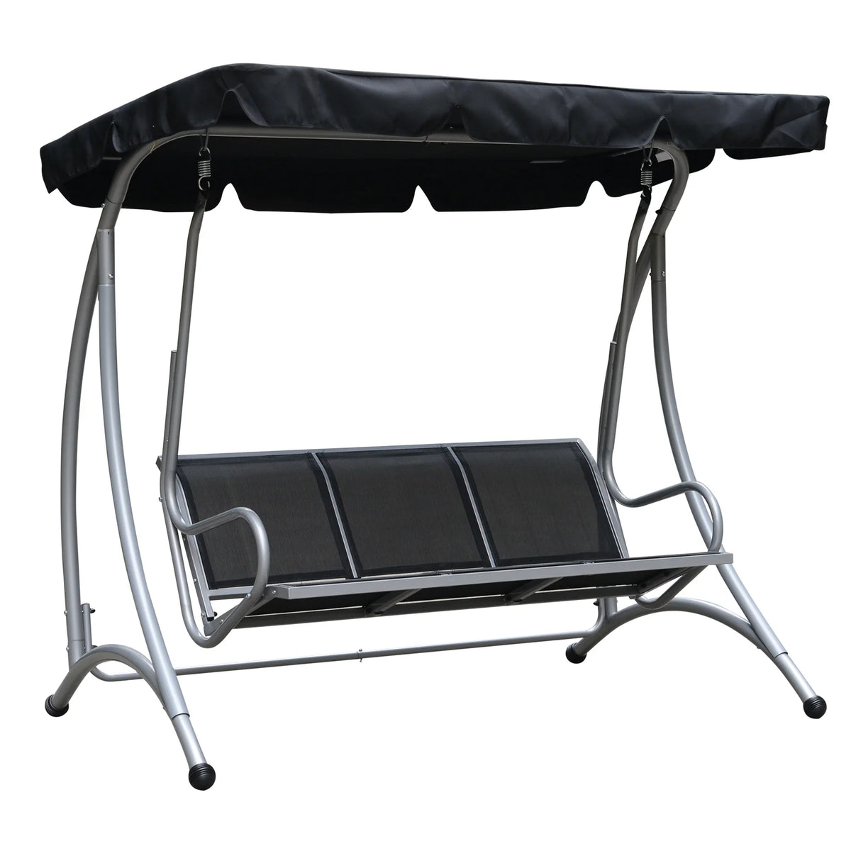 Balancelle de jardin Outsunny pour 3 personnes, balancelle de terrasse avec support et auvent réglable, banc-balancelle d'extérieur robuste pour adultes, noir