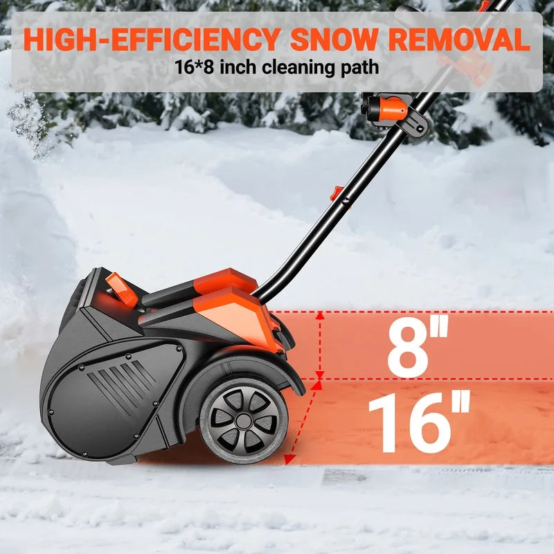 Pelle à neige sans fil VOLTASK 48 V de 16 pouces avec roues, souffleuse à neige électrique avec feux LED, 2 batteries et chargeur rapide double inclus pour allée