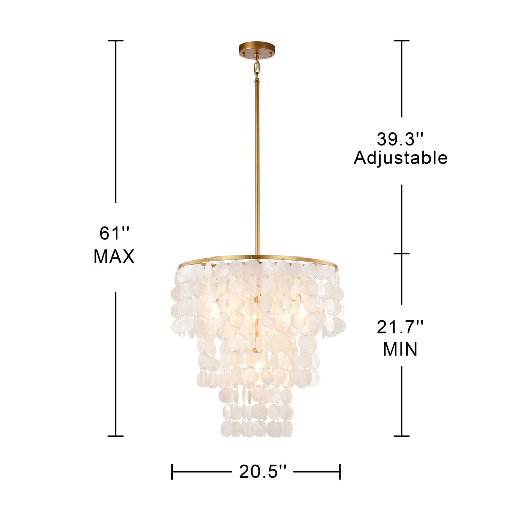 Lustre Paula de The Lighting Store à 4 lumières, finition bronze brillant avec coquillage blanc naturel - 20,5 pouces de diamètre x 21,7 pouces de hauteur