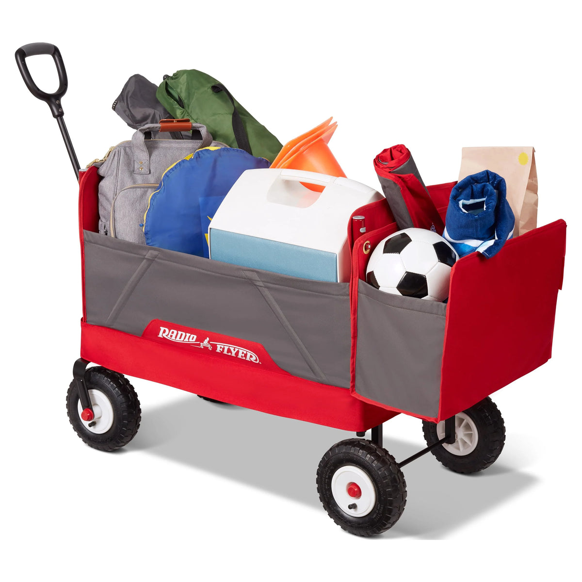 Radio Flyer, chariot tout-terrain 3-en-1 EZ Fold avec capote, rouge et gris, pneus gonflables