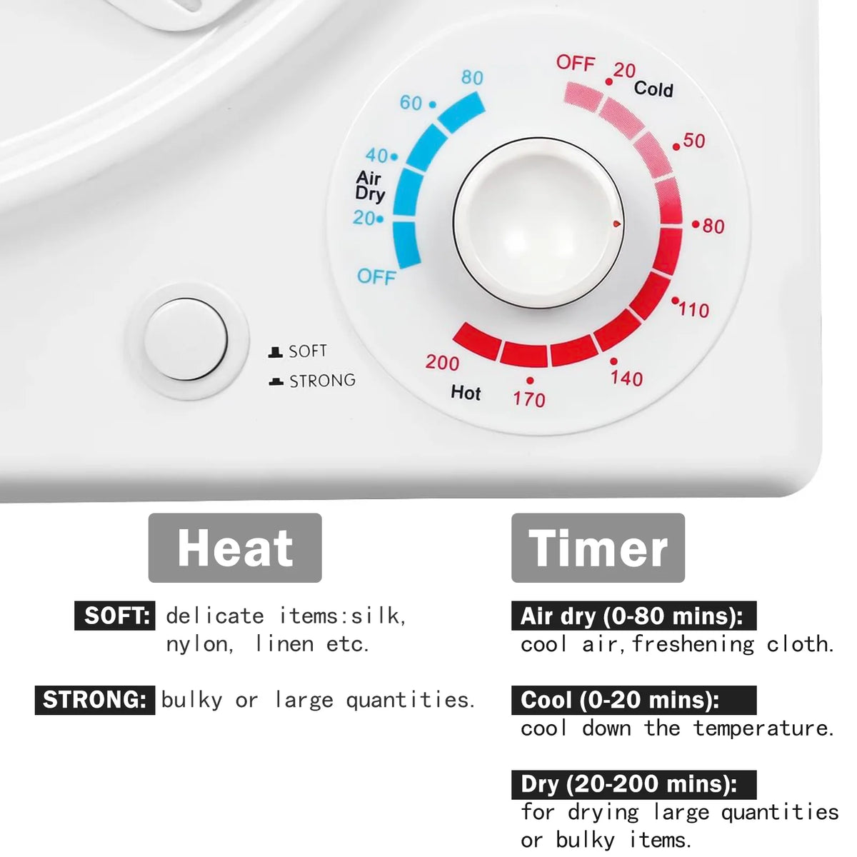 Sèche-linge portable CTT 110 V 1 500 W, sèche-linge compact de 3,5 pi³ avec tambour en acier inoxydable, 4 modes de séchage, idéal pour la buanderie, les appartements, les camping-car et les dortoirs