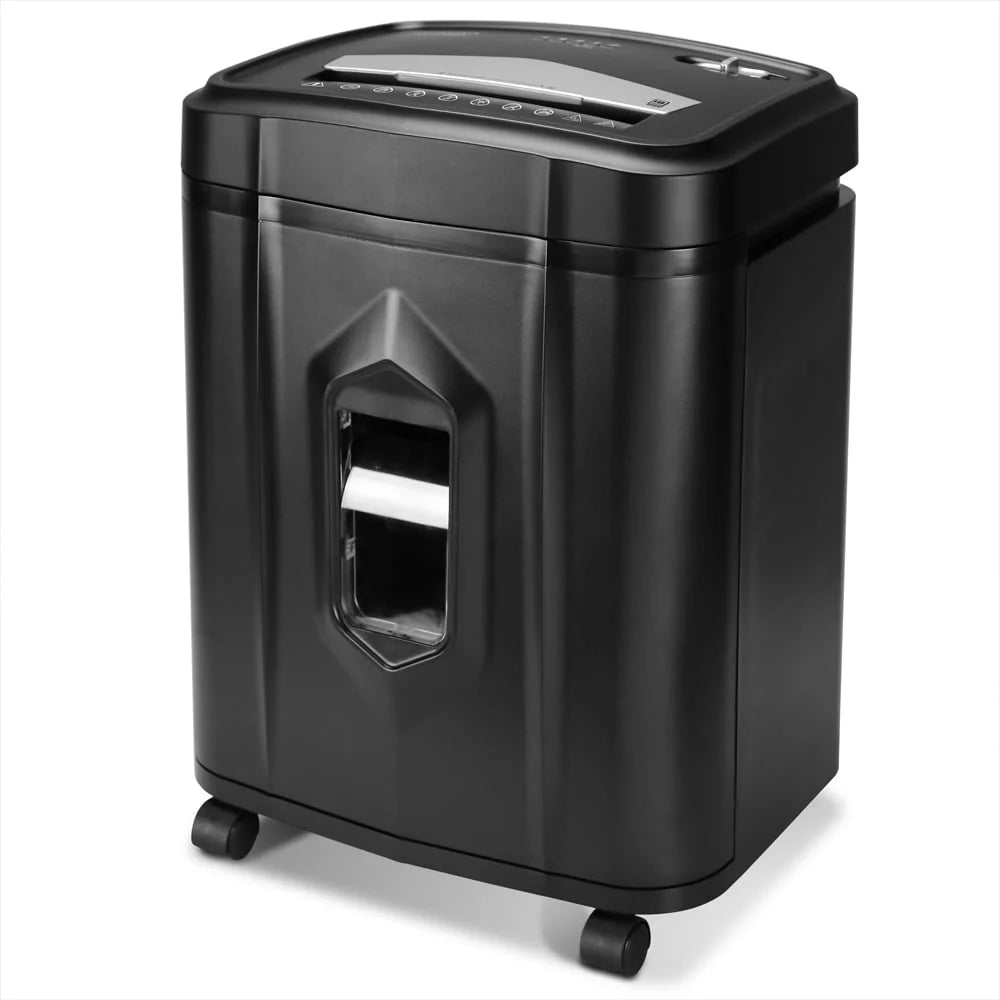 Destructeur de documents Aurora GB robuste anti-bourrage à coupe transversale, capacité de 18 feuilles, 30 minutes d’autonomie, bac amovible de 5 gallons et roulettes