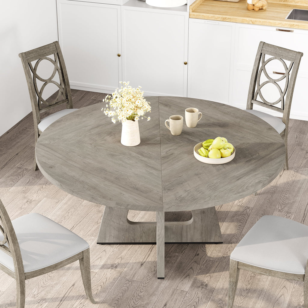 Ensemble de grande table à manger ronde de 47 po pour 4 à 6 personnes, table à manger en bois de style milieu du siècle avec plateau large et piètement en X, table de salle à manger pour la maison, la salle à manger ou le salon (chaises non incluses)
