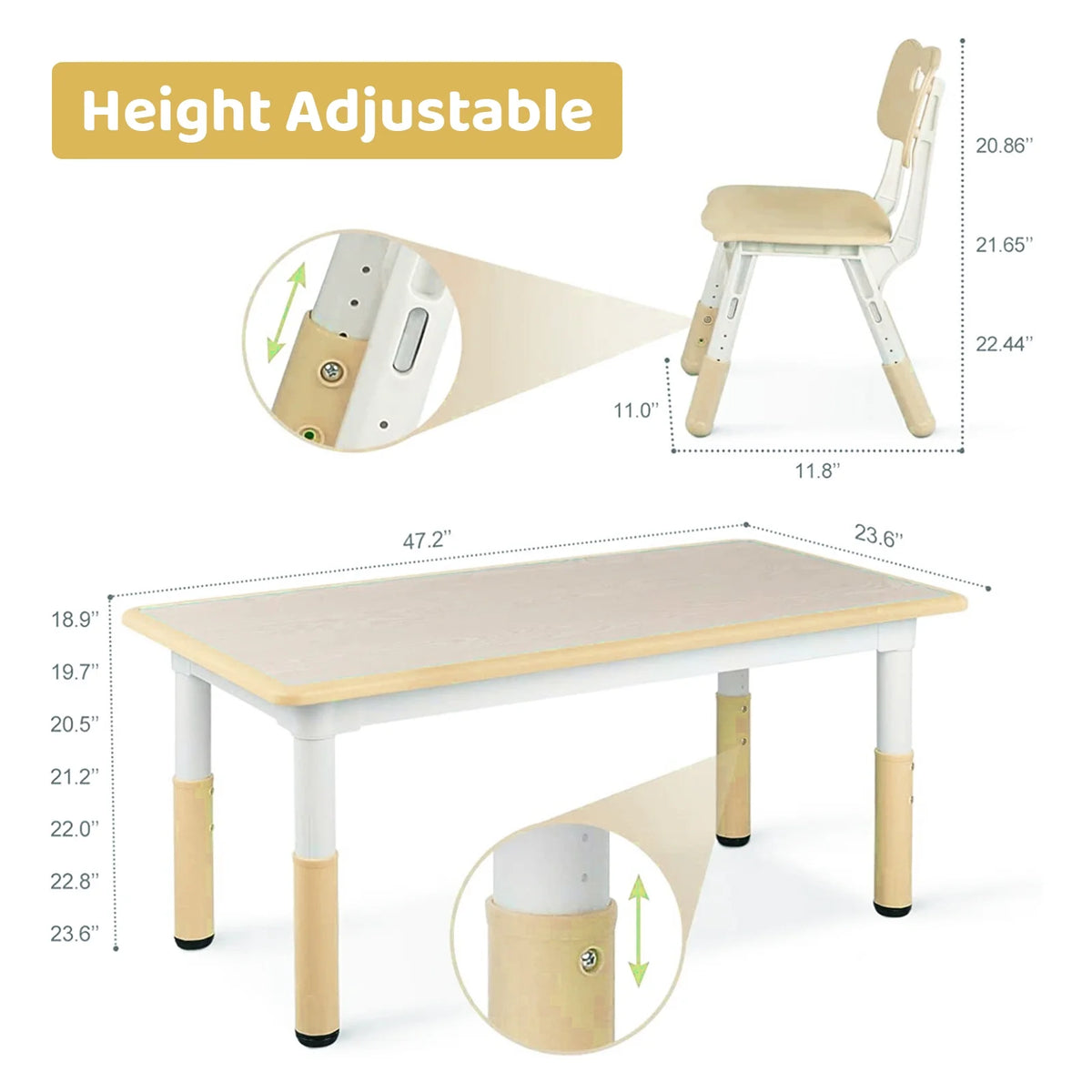 Ensemble table et 4 chaises pour enfants LAZY BUDDY, bureau réglable en hauteur pour tout-petits avec plateau graffiti, ensemble de table d’activités pour enfants pour crèche et maison