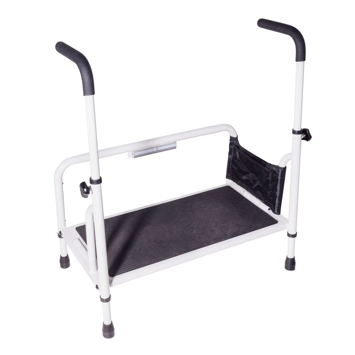 Marchepied Stander, marchepied de lit avec rampes d'appui réglables pour personnes âgées, marchepied extra large robuste, marchepied avec barres d'appui et lumière à détection de mouvement, blanc