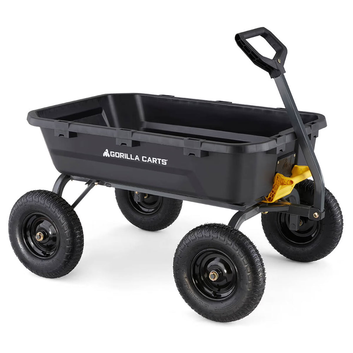Chariot à benne Gorilla Carts en poly de 12 pi³, avec dispositif de dégagement rapide, capacité de 1 600 lb, noir