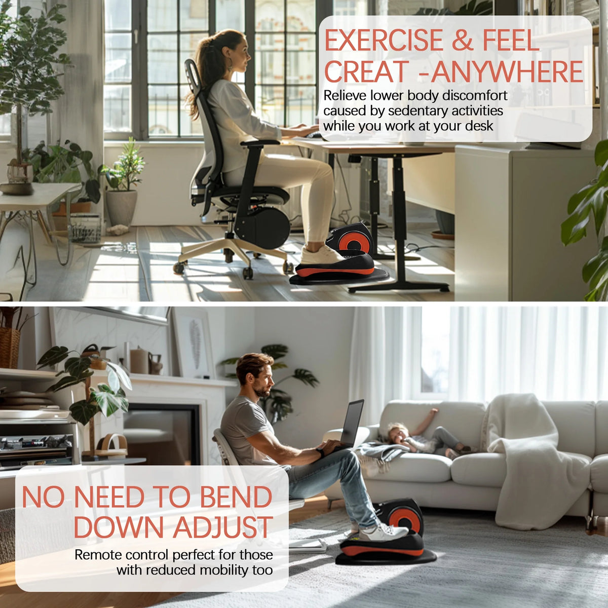 Vélo elliptique de bureau, appareil elliptique pour jambes avec 10 vitesses réglables utilisable assis pour seniors et adultes, appareil elliptique compact Pro entièrement assemblé pour l’exercice des jambes avec télécommande
