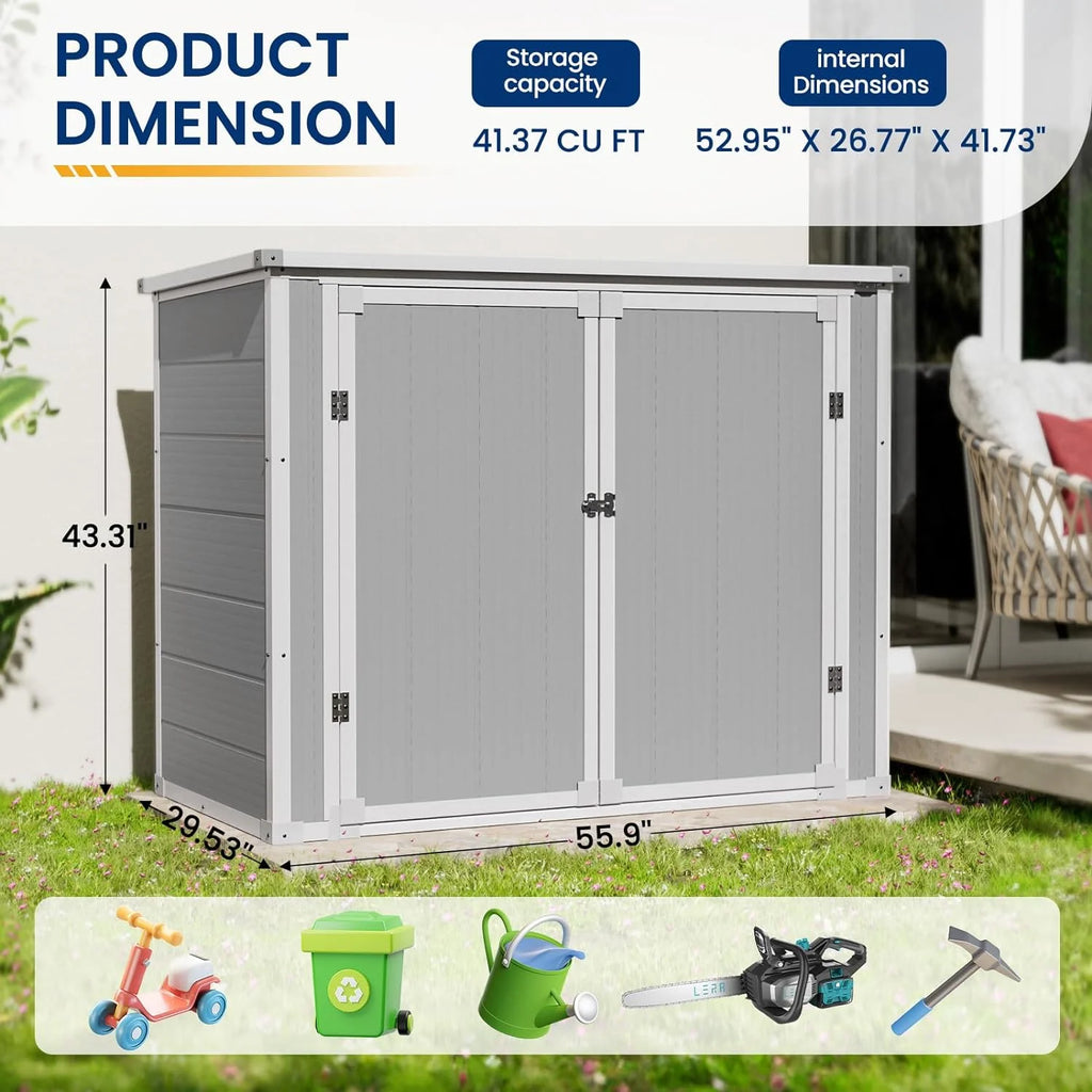Abri de rangement extérieur ECOPATIO 41 pi³, en résine résistante aux intempéries, avec plancher, gris