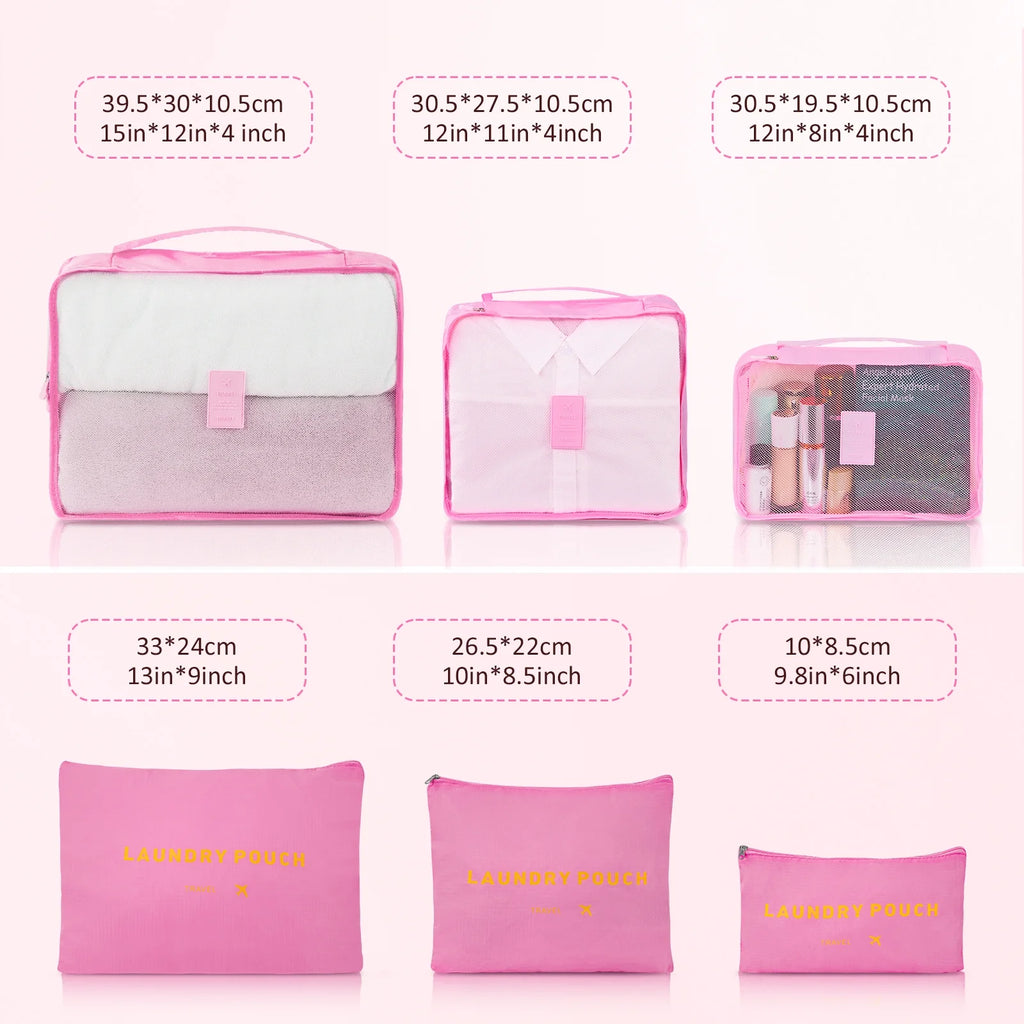 Ensemble de 9 pièces comprenant 3 valises rigides de 20, 24 et 28 pouces, 6 sacs de rangement et valises de voyage à roulettes, rose