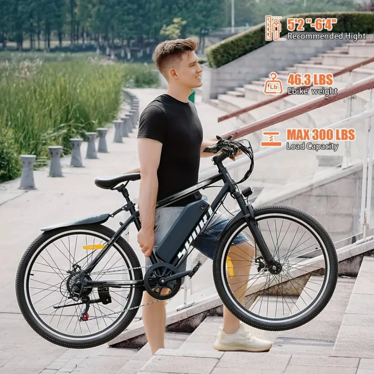 Vélo électrique MISODO pour adultes 26, puissance de crête de 750 W, VTT électrique 48 V 10 Ah, autonomie de 45 miles à 25 mi/h, VTT électrique tout-terrain pour adultes, professionnel, 7 vitesses, UL2849