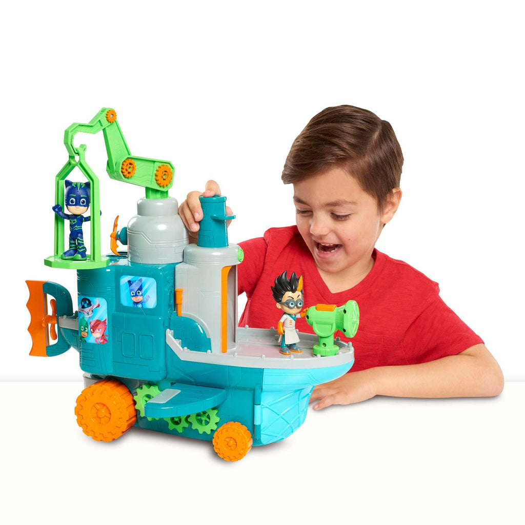 Coffret de jeu Pyjamasques Usine volante de Romeo avec lumières. Sons. et compartiment secret. Jouets pour enfants à partir de 3 ans. Cadeaux et présents