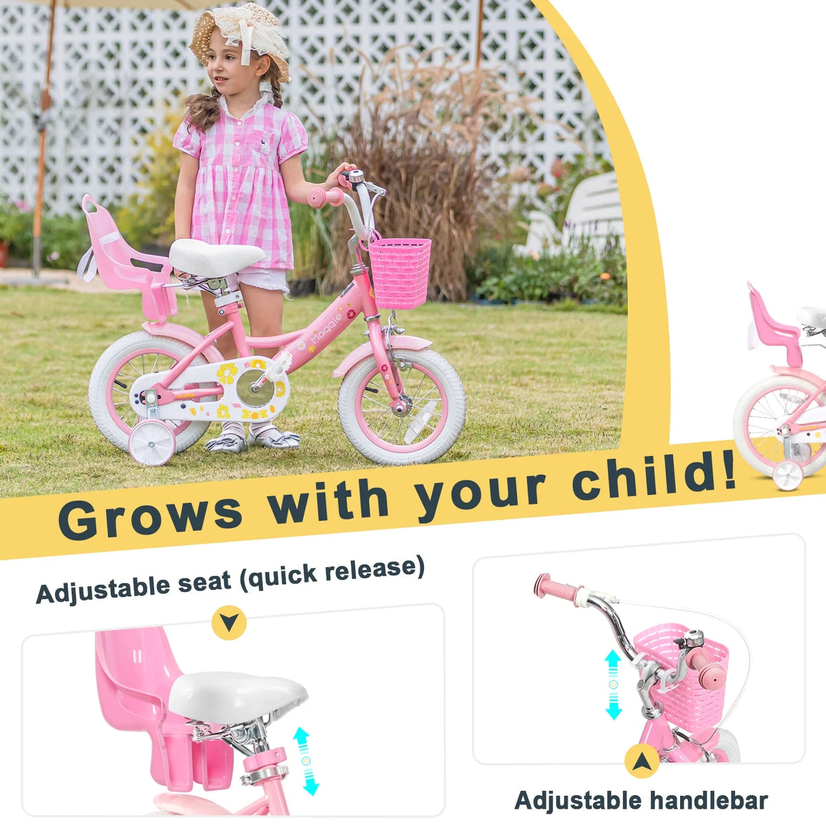 Vélo pour filles Glerc Maggie de 12 pouces pour enfants de 2 à 4 ans, Pêche