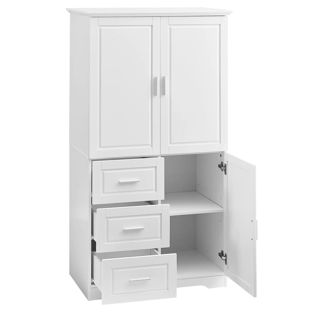 Armoire de salle de bain, meuble de rangement de 62,2 de haut avec portes et étagères, armoire à linge sur pied pour salle de bain, cuisine, salon, grise