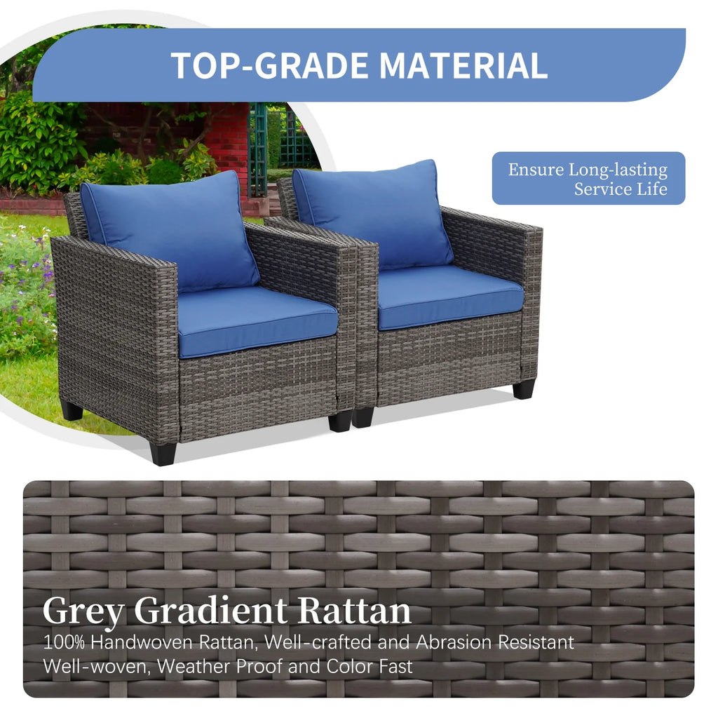 Salon de jardin Ainfox 7 pièces en promotion, canapé en rotin gris avec coussins gris