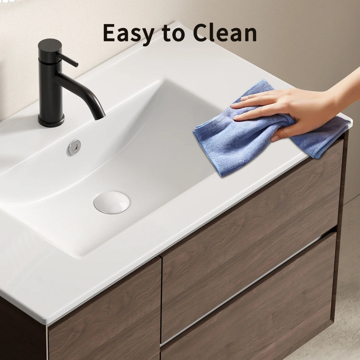 Plan de toilette de salle de bain Lisonu de 24 pouces avec lavabo intégré, en céramique blanche de porcelaine avec vasque ovale pour une salle de bain épurée et moderne