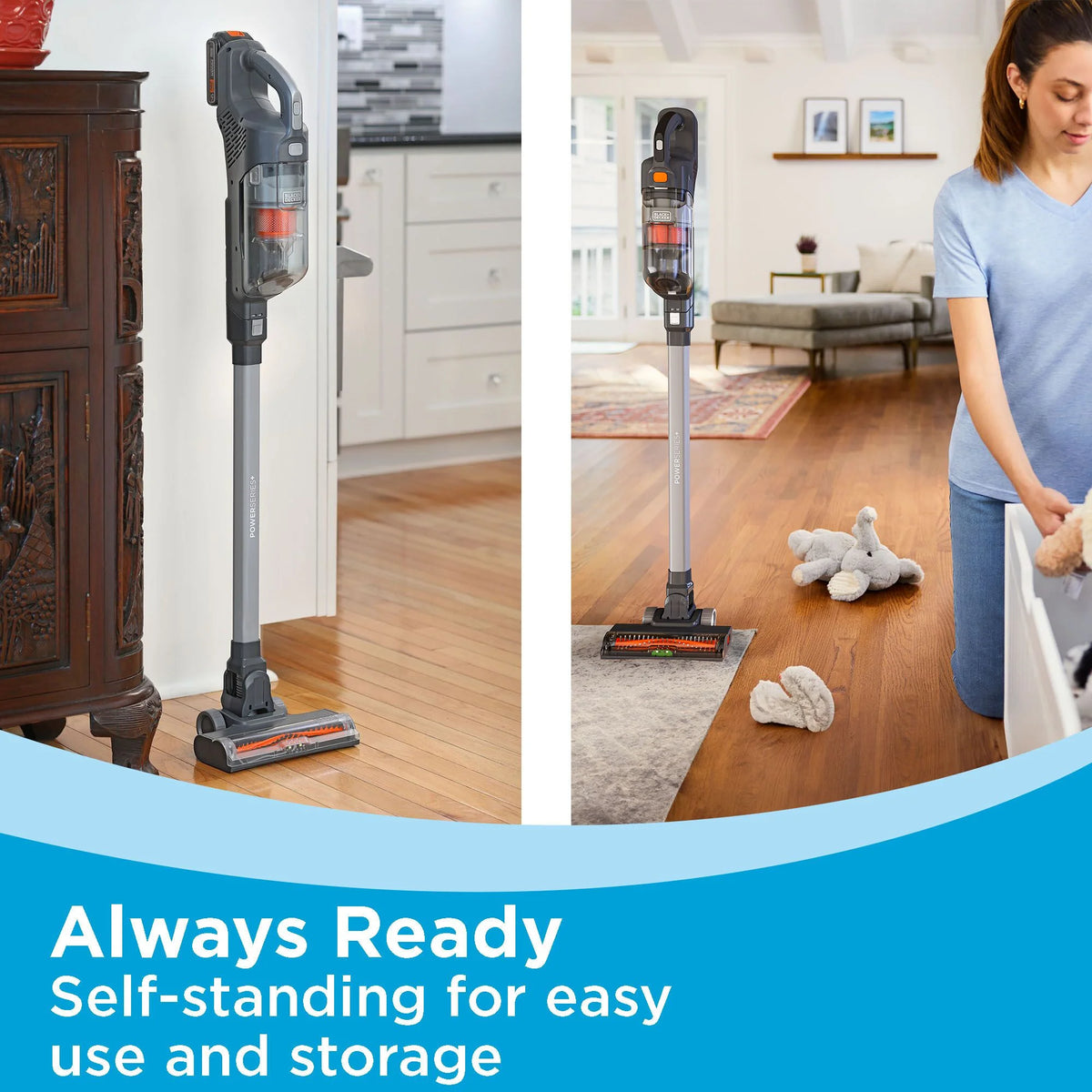 BLACK+DECKER POWERSERIES+ 20V MAX* Kit d’aspirateur balai sans fil, pour tapis et sols durs, convertible en aspirateur à main, autonomie de 44 minutes, pour le nettoyage quotidien, BHFEA18D1