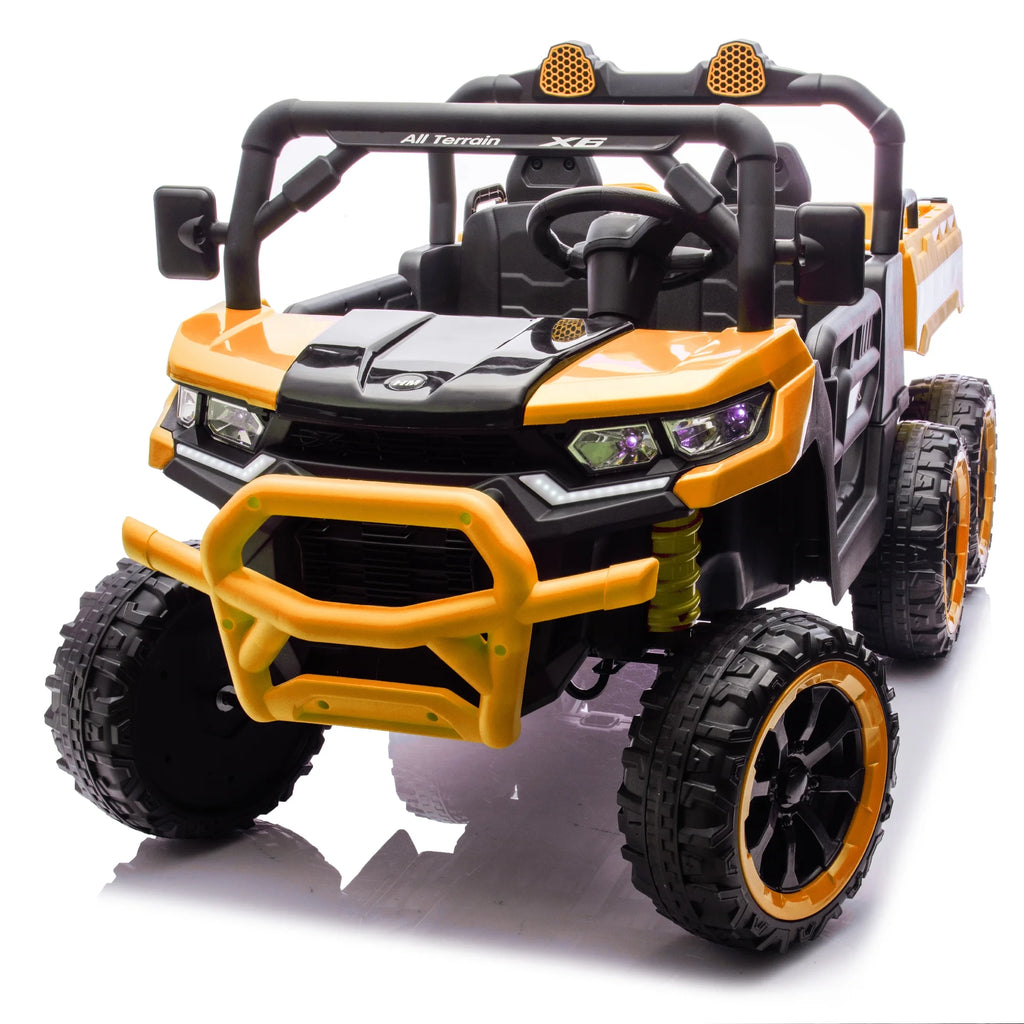 Xuanlur Voiture électrique pour enfants 24V 2 places, UTV avec moteur 2x200W, Jouet électrique 24 volts avec benne/pelle, Voiture électrique pour enfants avec pneus résistants, lumière LED, musique, télécommande, noire