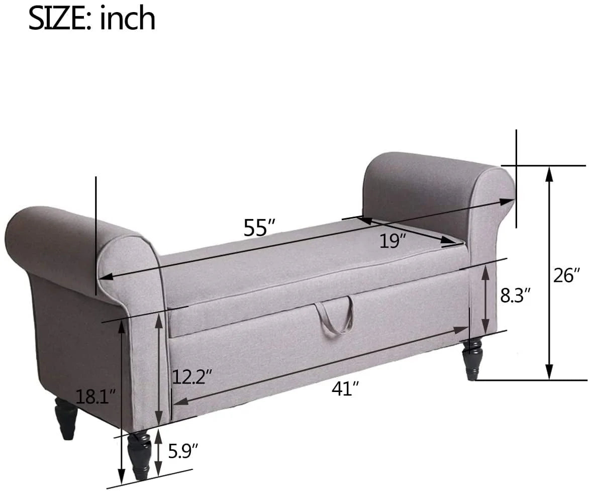 Banc coffre Andeworld avec accoudoirs, causeuse rembourrée pour chambre ou salon, gris